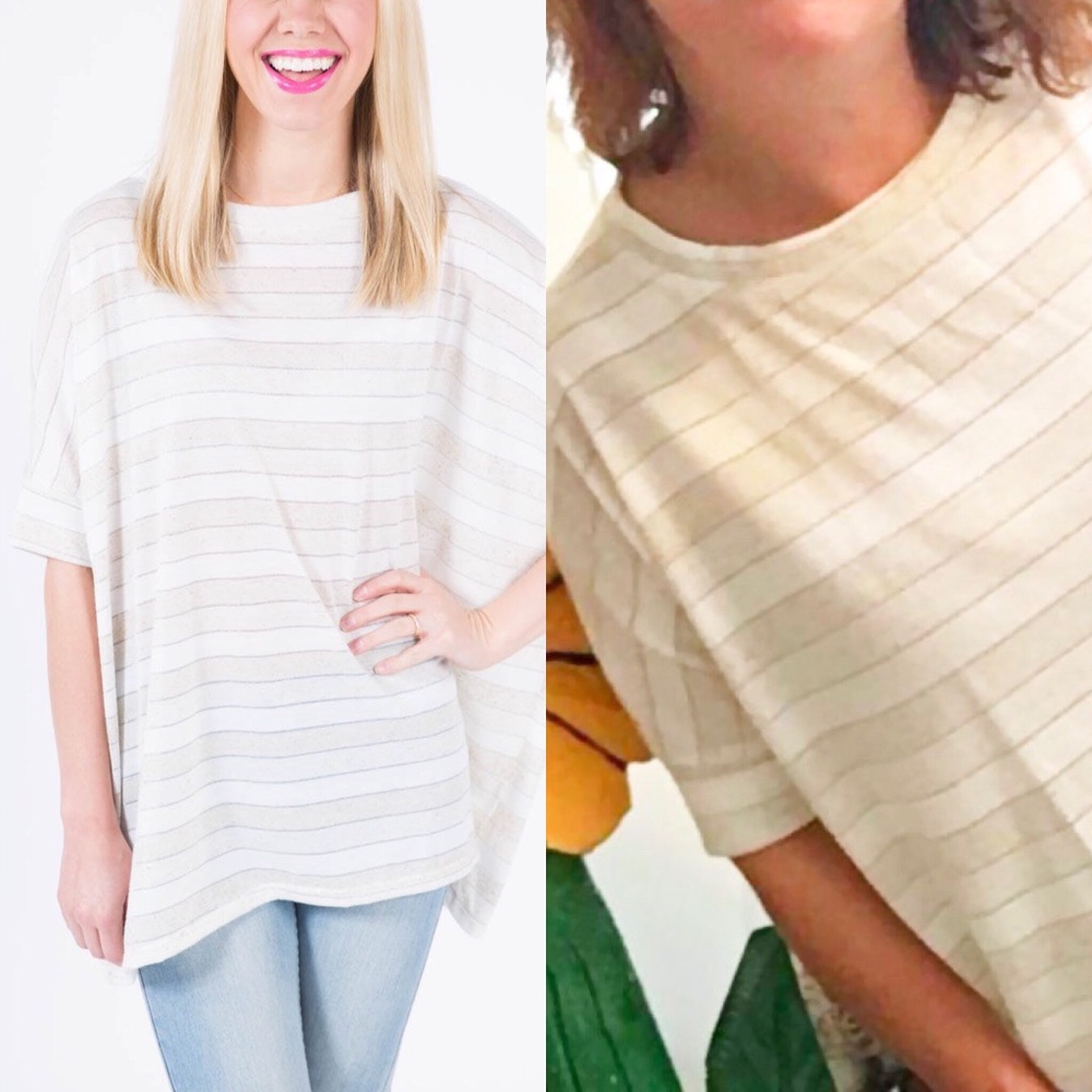 Ivory Oatmeal Metallic Stripe Jersey Boxy Tee